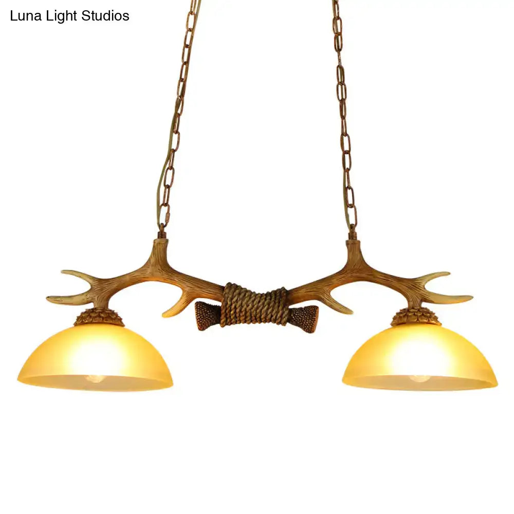 DecorBites™ Retro Dome Pendant Light with Beige Glass and Decorative Deer Horn - Set of 2