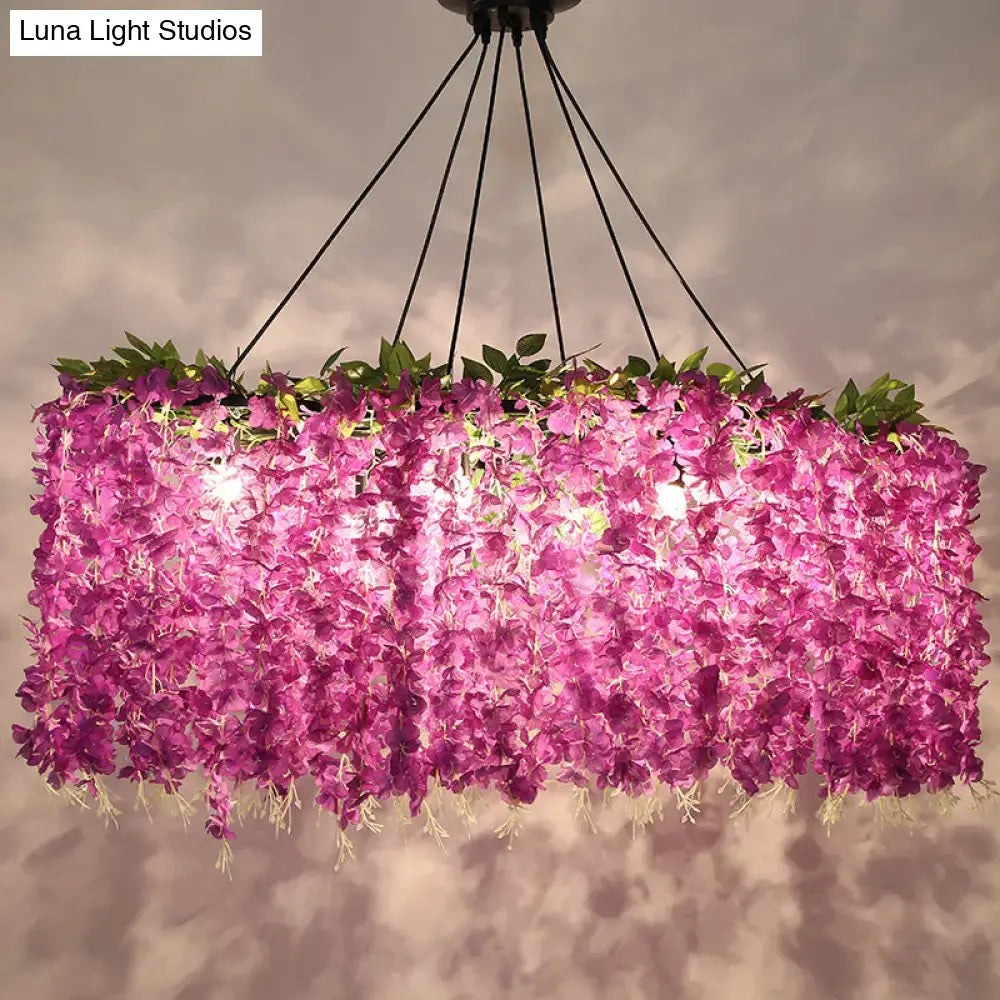 DecorBites™ Retro Floral Metal Island Light Fixture – 6-Bulb Pendant in Purple for Restaurants