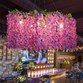 DecorBites™ Retro Floral Metal Island Light Fixture – 6-Bulb Pendant in Purple for Restaurants