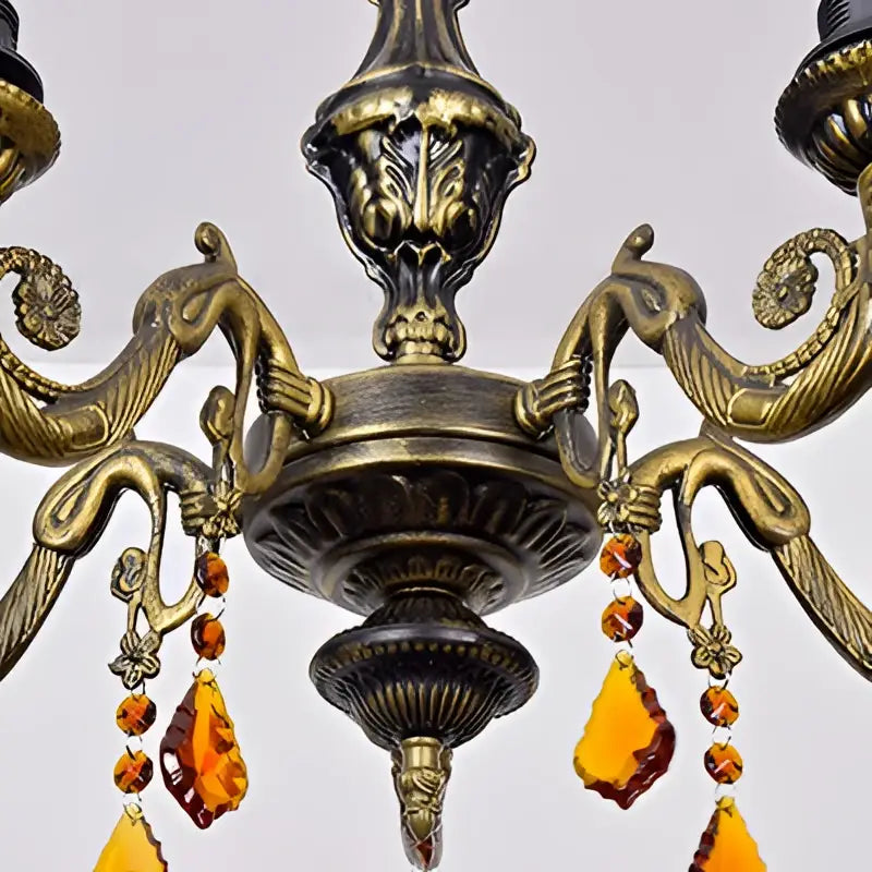 DecorBites™ Retro Geometric Stained Glass Chandelier with Crystal Pendants - 5 Bulbs in Yellow/Blue for Bedroom