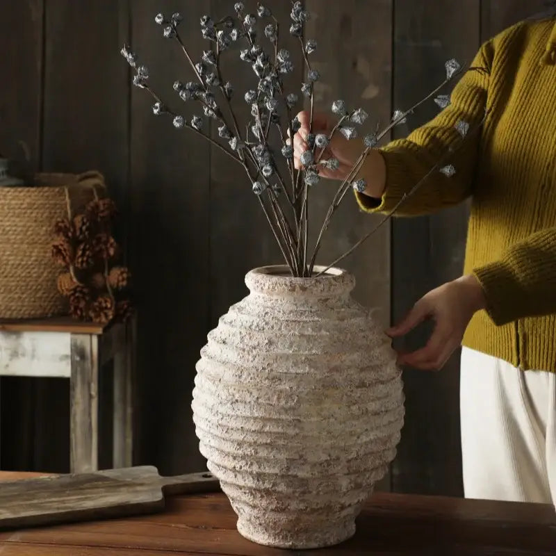 DecorBites™ Retro Handmade Clay Vase 21.5CM Home Decor