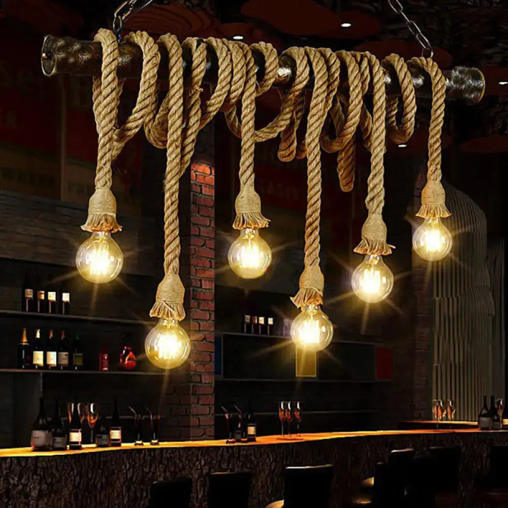 DecorBites™ Retro Hemp Rope Exposed Bulb Pendant Light Fixture for Ceiling, Ideal for Restaurants - Flaxen Island Lighting