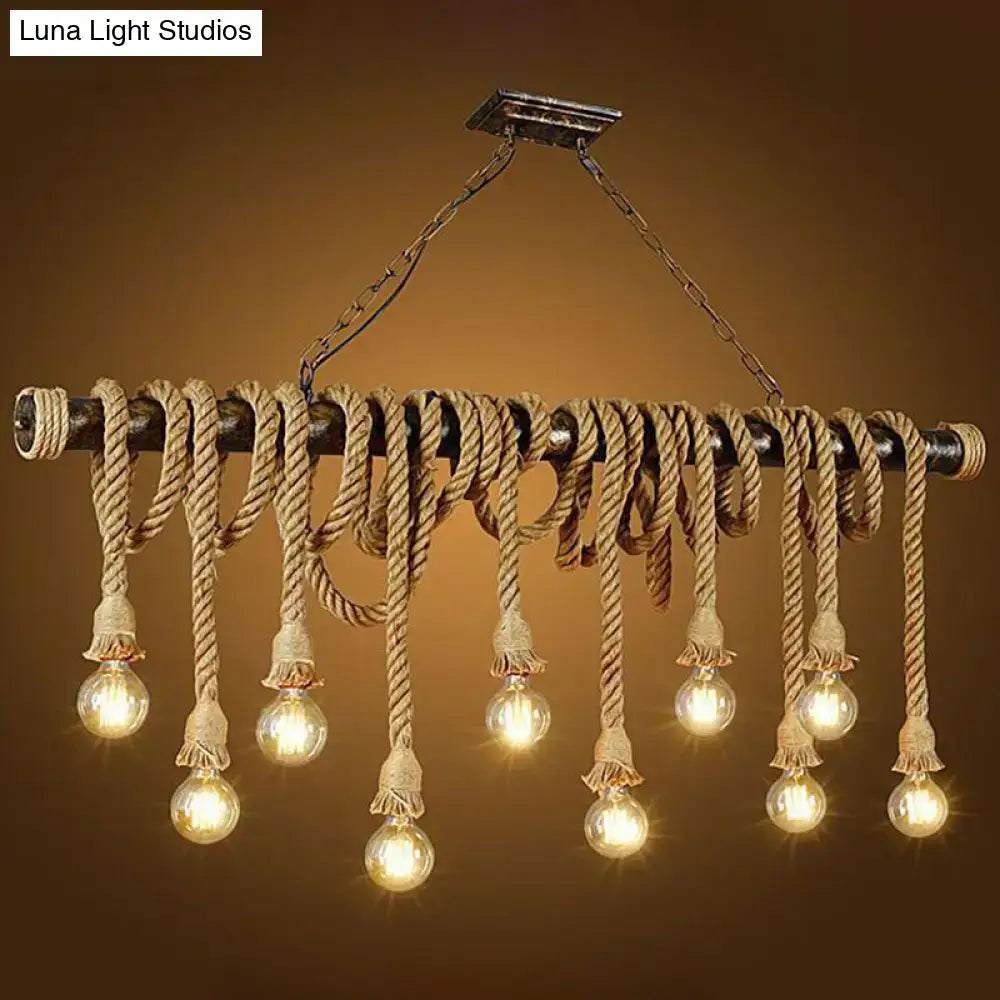 DecorBites™ Retro Hemp Rope Exposed Bulb Pendant Light Fixture for Ceiling, Ideal for Restaurants - Flaxen Island Lighting