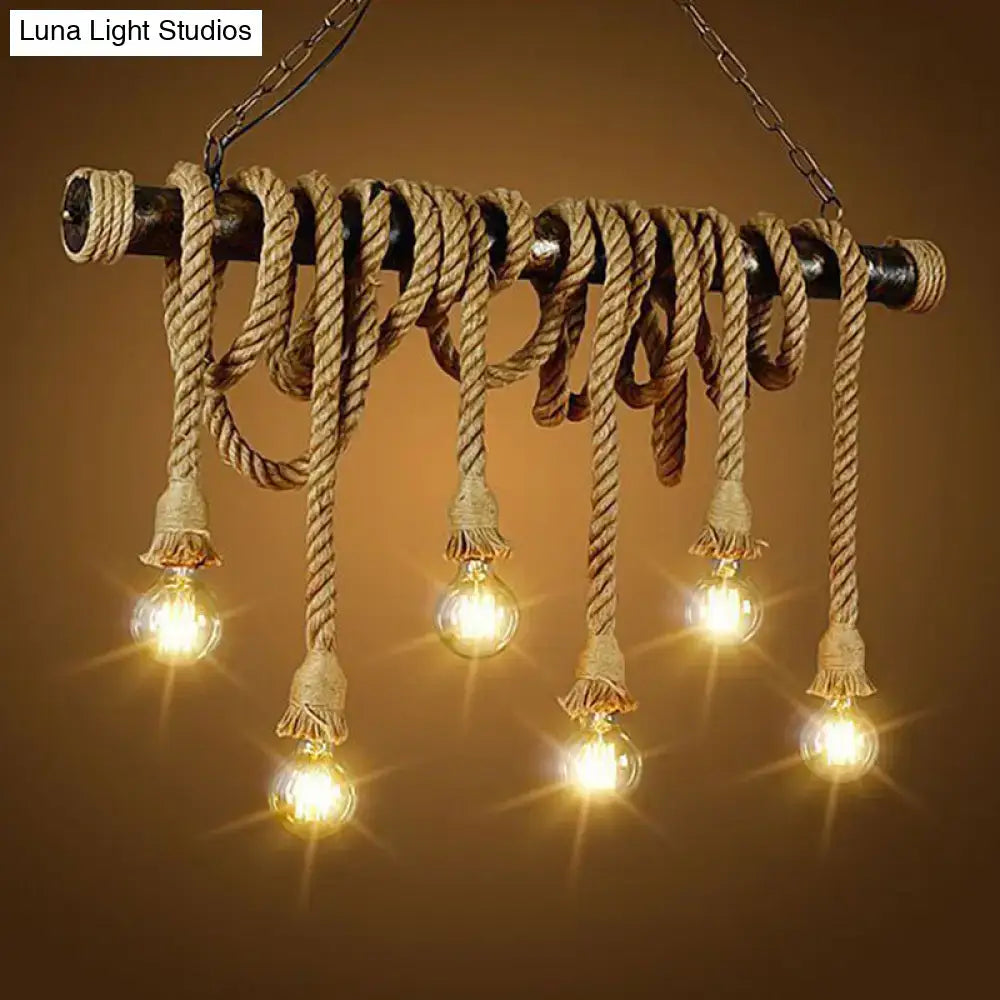 DecorBites™ Retro Hemp Rope Exposed Bulb Pendant Light Fixture for Ceiling, Ideal for Restaurants - Flaxen Island Lighting