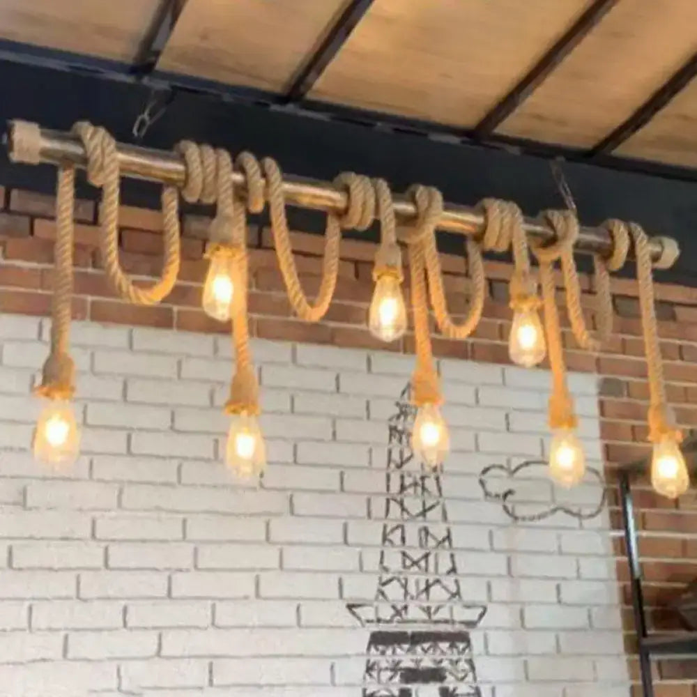 DecorBites™ Retro Hemp Rope Exposed Bulb Pendant Light Fixture for Ceiling, Ideal for Restaurants - Flaxen Island Lighting
