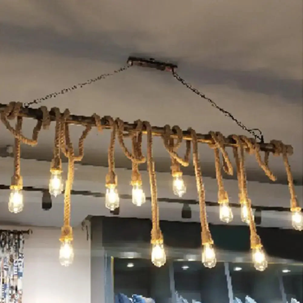 DecorBites™ Retro Hemp Rope Exposed Bulb Pendant Light Fixture for Ceiling, Ideal for Restaurants - Flaxen Island Lighting