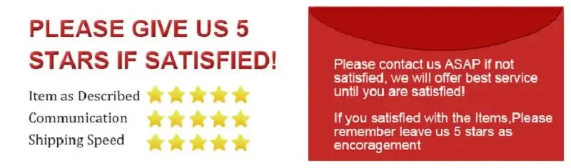 Red envelope with white text urging customers to leave a 5 star rating for decorbites retro iron flower vase pot ornament