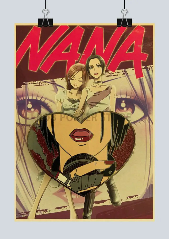 Heart-shaped metal pin with stylized anime nana character black hair red lips on japan anime nana poster decorbites wall decor