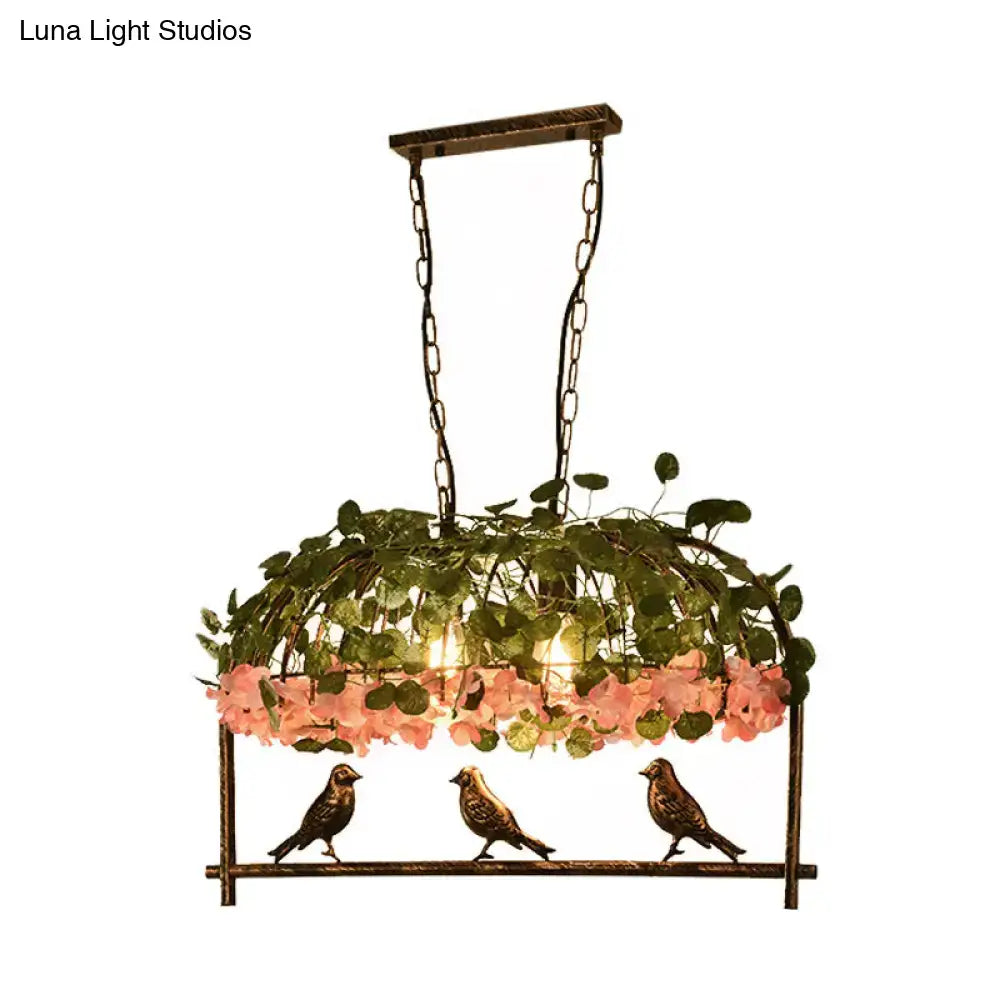 DecorBites™ Retro Metal Birdcage Ceiling Light with Flower Decor - Brass Finish, 2/3/4 Heads - Perfect for Restaurants and Islands