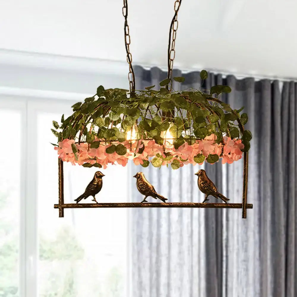 DecorBites™ Retro Metal Birdcage Ceiling Light with Flower Decor - Brass Finish, 2/3/4 Heads - Perfect for Restaurants and Islands