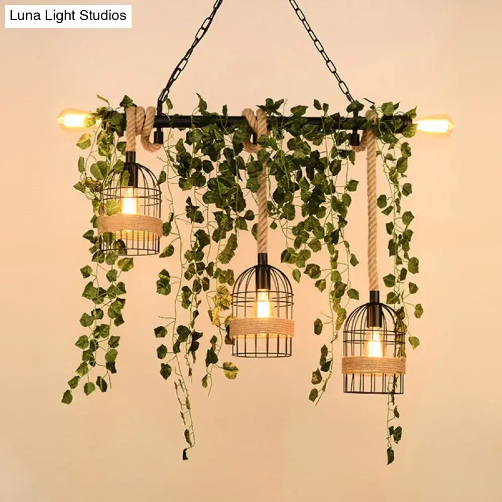 وحدة إضاءة جزرية معدنية ريترو DecorBites™ بخمس فروع من الزهور/النباتات باللونين الوردي/الأخضر للمطاعم