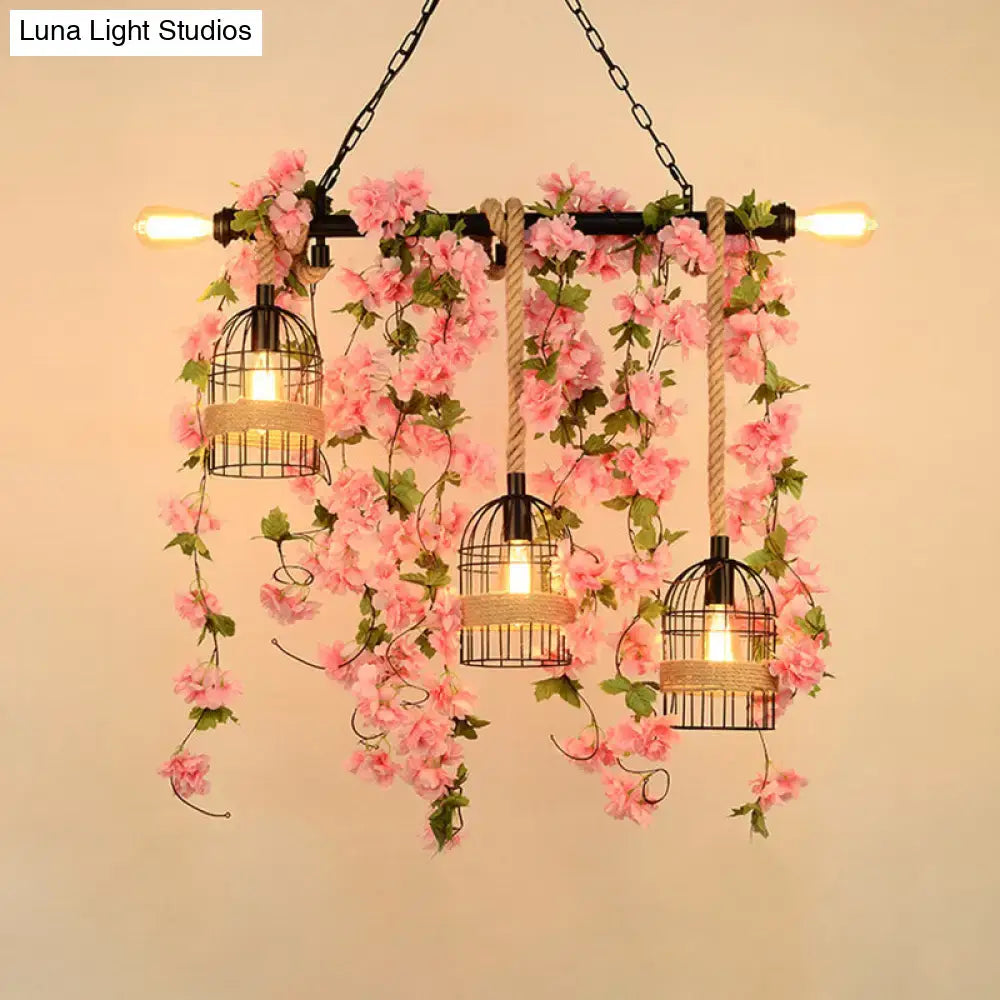 وحدة إضاءة جزرية معدنية ريترو DecorBites™ بخمس فروع من الزهور/النباتات باللونين الوردي/الأخضر للمطاعم