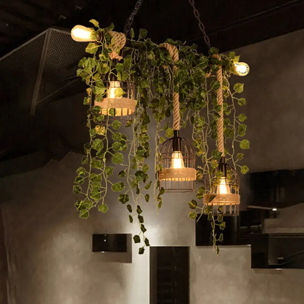 وحدة إضاءة جزرية معدنية ريترو DecorBites™ بخمس فروع من الزهور/النباتات باللونين الوردي/الأخضر للمطاعم