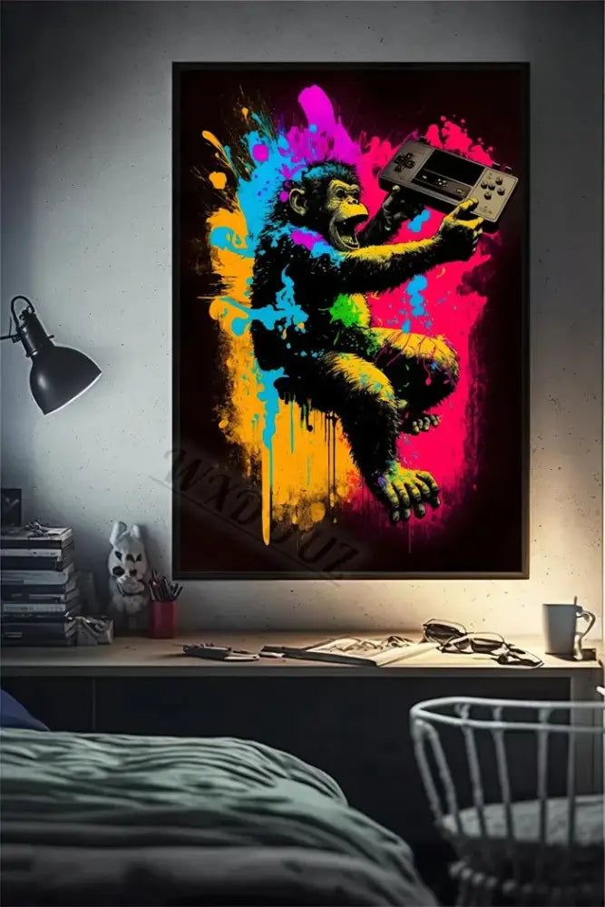 DecorBites™ Retro Monkey Gaming Room Wall Art Poster
