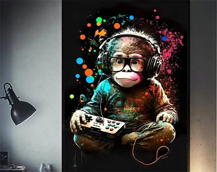 DecorBites™ Retro Monkey Gaming Room Wall Art Poster