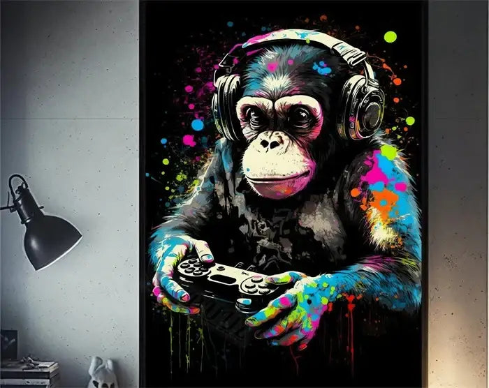 DecorBites™ Retro Monkey Gaming Room Wall Art Poster