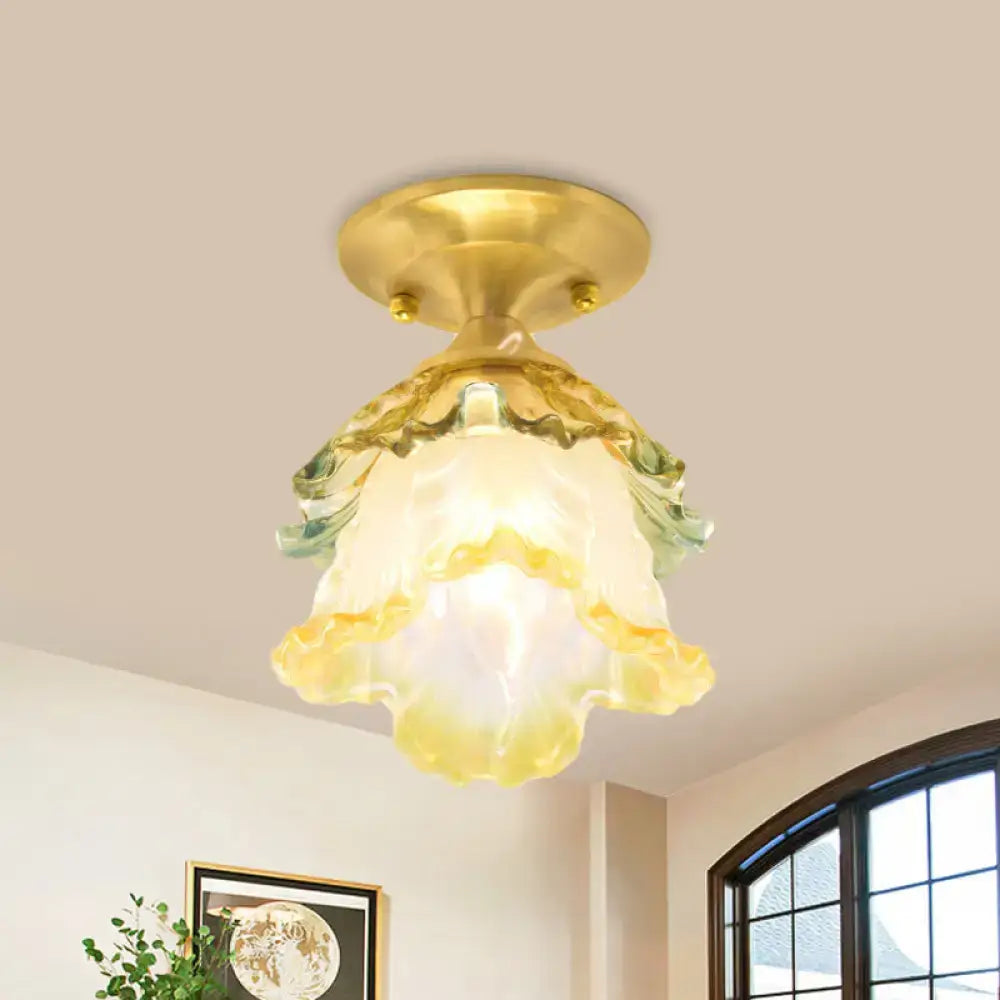 DecorBites™ Retro Style Gold Ruffle Glass Ceiling Lamp - 1-Head, Semi Flush Mount for Hallway