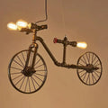 Decorbites retro style black iron piping bicycle hanging lamp with exposed edison bulbs and three ceiling lights