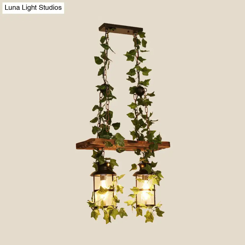 DecorBites™ Retro Wooden Lantern 2/3 Head Island Ceiling Light with LED Drop Lamp, Pink/Green, Plant/Flower Decor