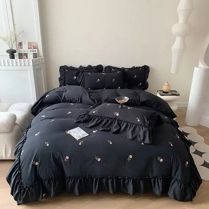 DecorBites™ Rose Embroidered Duvet Cover Set, Princess Style