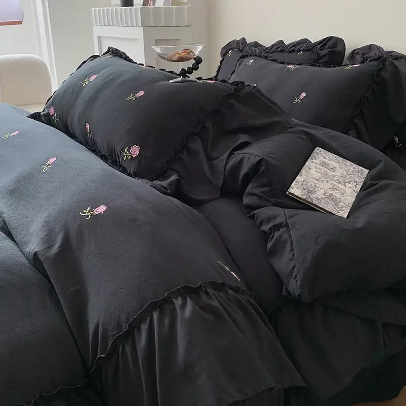 DecorBites™ Rose Embroidered Duvet Cover Set, Princess Style
