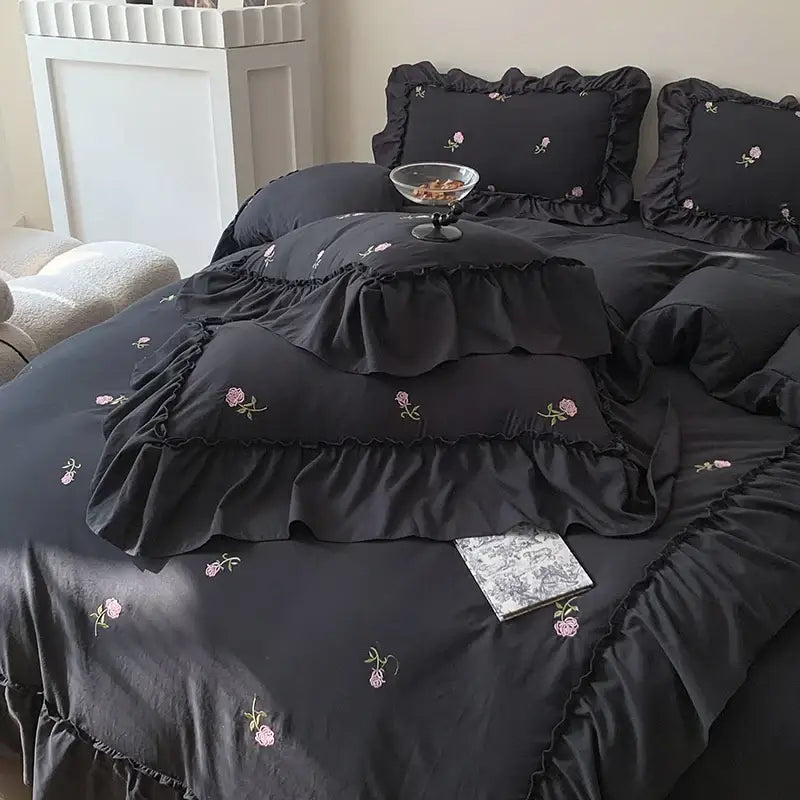 DecorBites™ Rose Embroidered Duvet Set - Princess Style