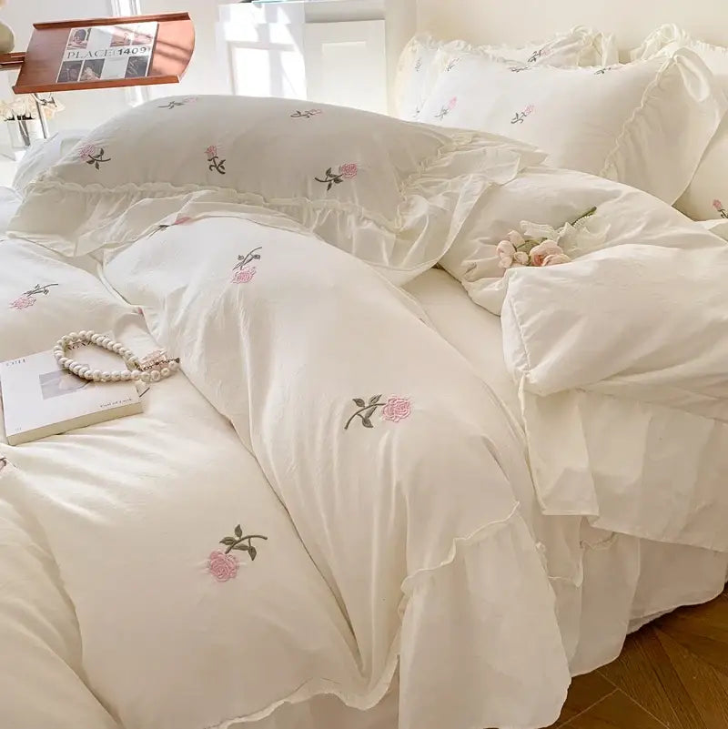 DecorBites™ Rose Embroidered Duvet Set - Princess Style
