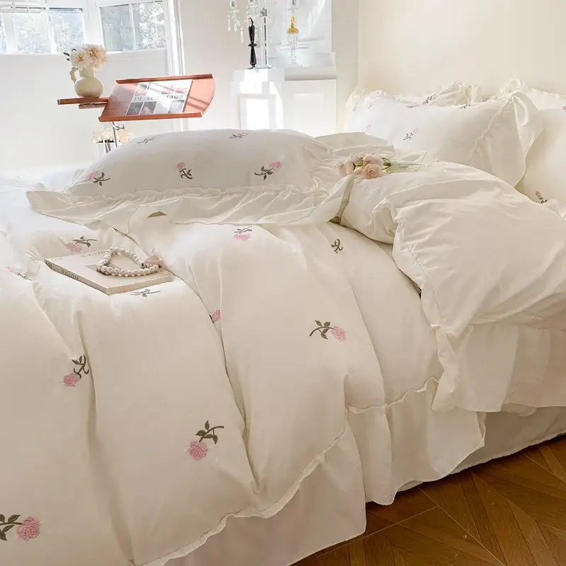 DecorBites™ Rose Embroidered Duvet Set - Princess Style