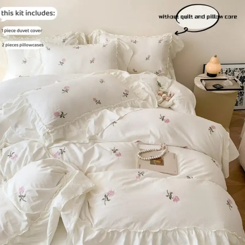 DecorBites™ Rose Embroidered Duvet Set - Princess Style