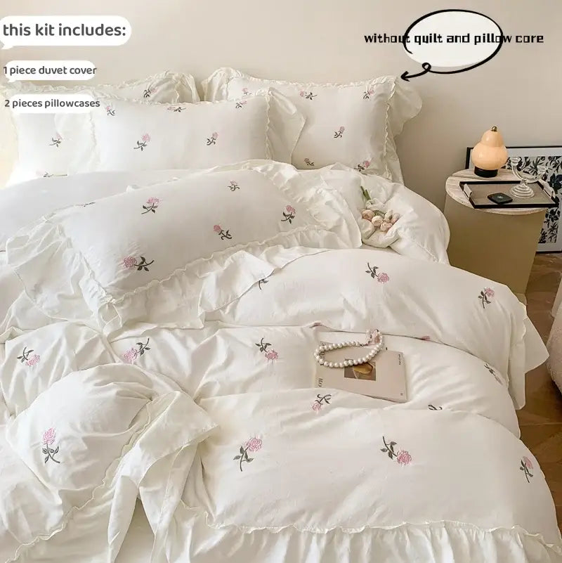 DecorBites™ Rose Embroidered Duvet Set - Princess Style