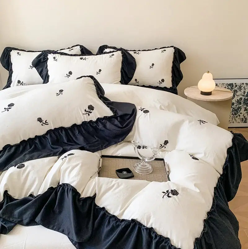 DecorBites™ Rose Embroidered Duvet Set - Princess Style