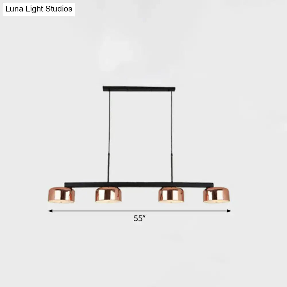 DecorBites™ Rose Gold Metal 4-Light Pendant Island Fixture for Minimalist Dining Room