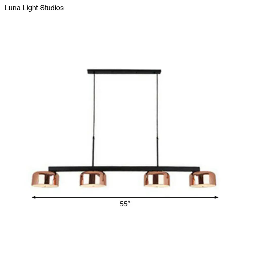 DecorBites™ Rose Gold Metal 4-Light Pendant Island Fixture for Minimalist Dining Room