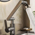 Modern matte black rotating dual-mode faucet with sleek articulated spout and adjustable showerhead for kitchen and bathroom