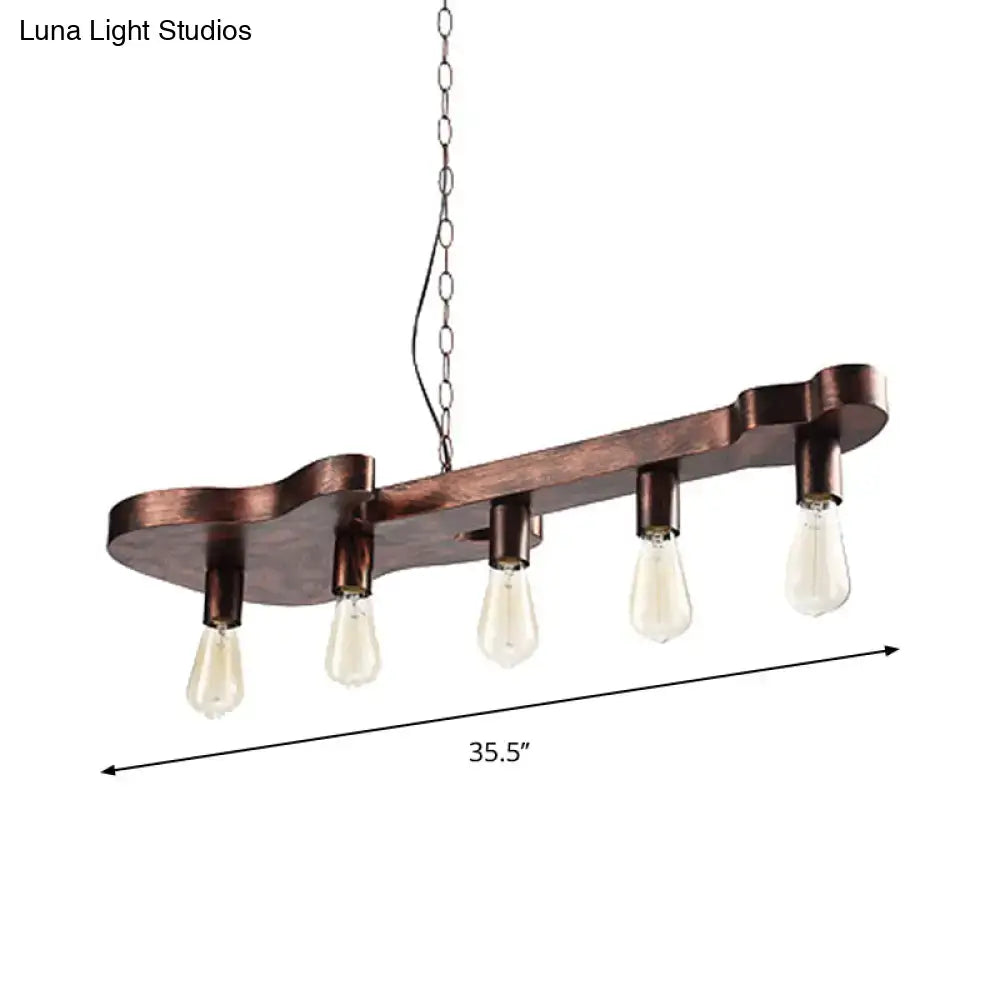 DecorBites™ Rust Finish Pendant Lamp with Guitar Shaped Beam - Open Bulb Dining Room Island Ceiling Light (Metal, 5-Head)
