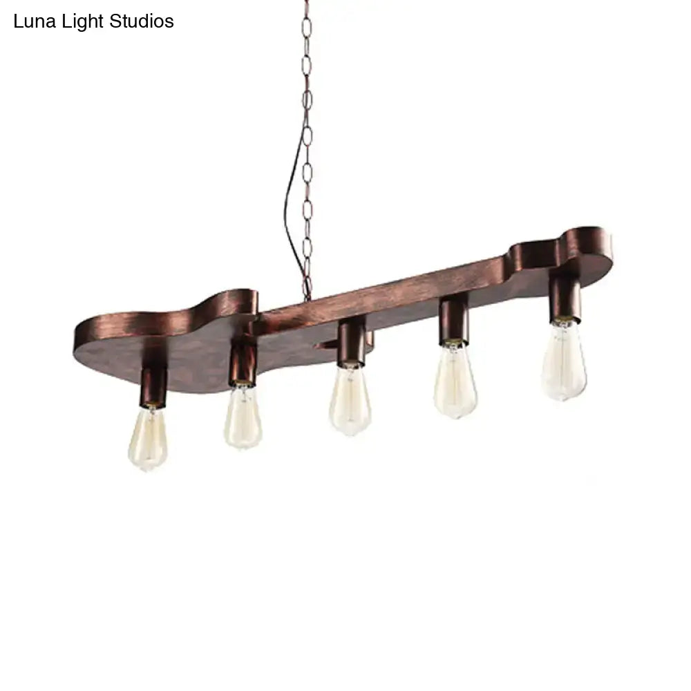 DecorBites™ Rust Finish Pendant Lamp with Guitar Shaped Beam - Open Bulb Dining Room Island Ceiling Light (Metal, 5-Head)