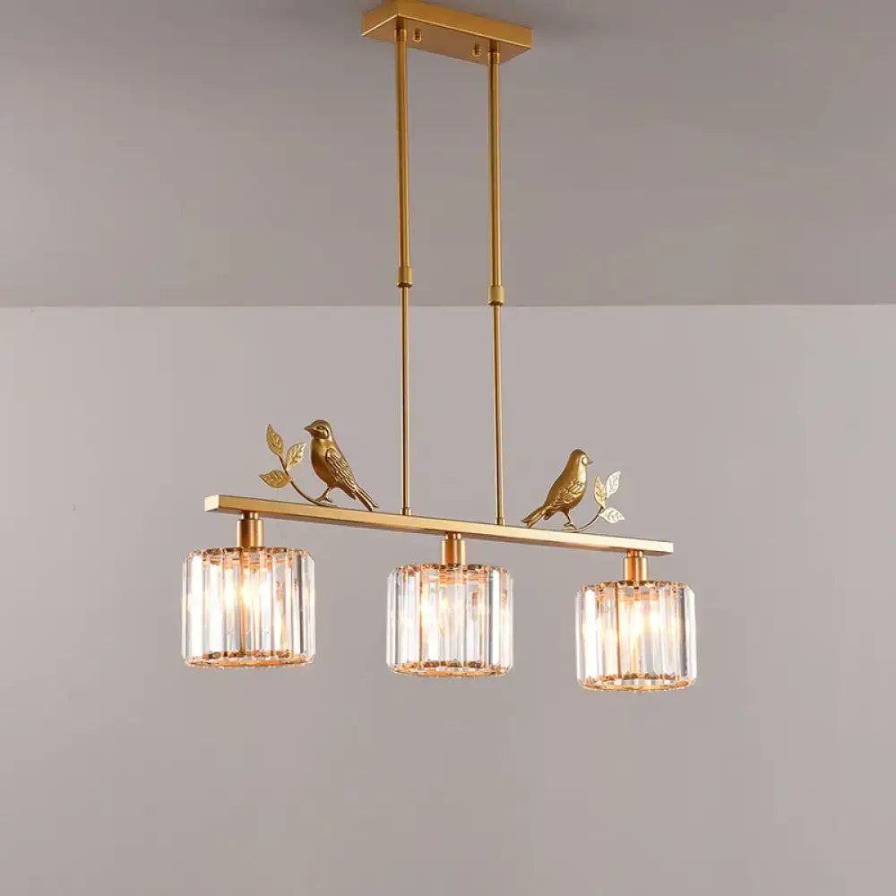 DecorBites™ Rustic 3-Head Cylindrical Crystal Island Lighting for Dining Room, with Bird and Leaf Decor