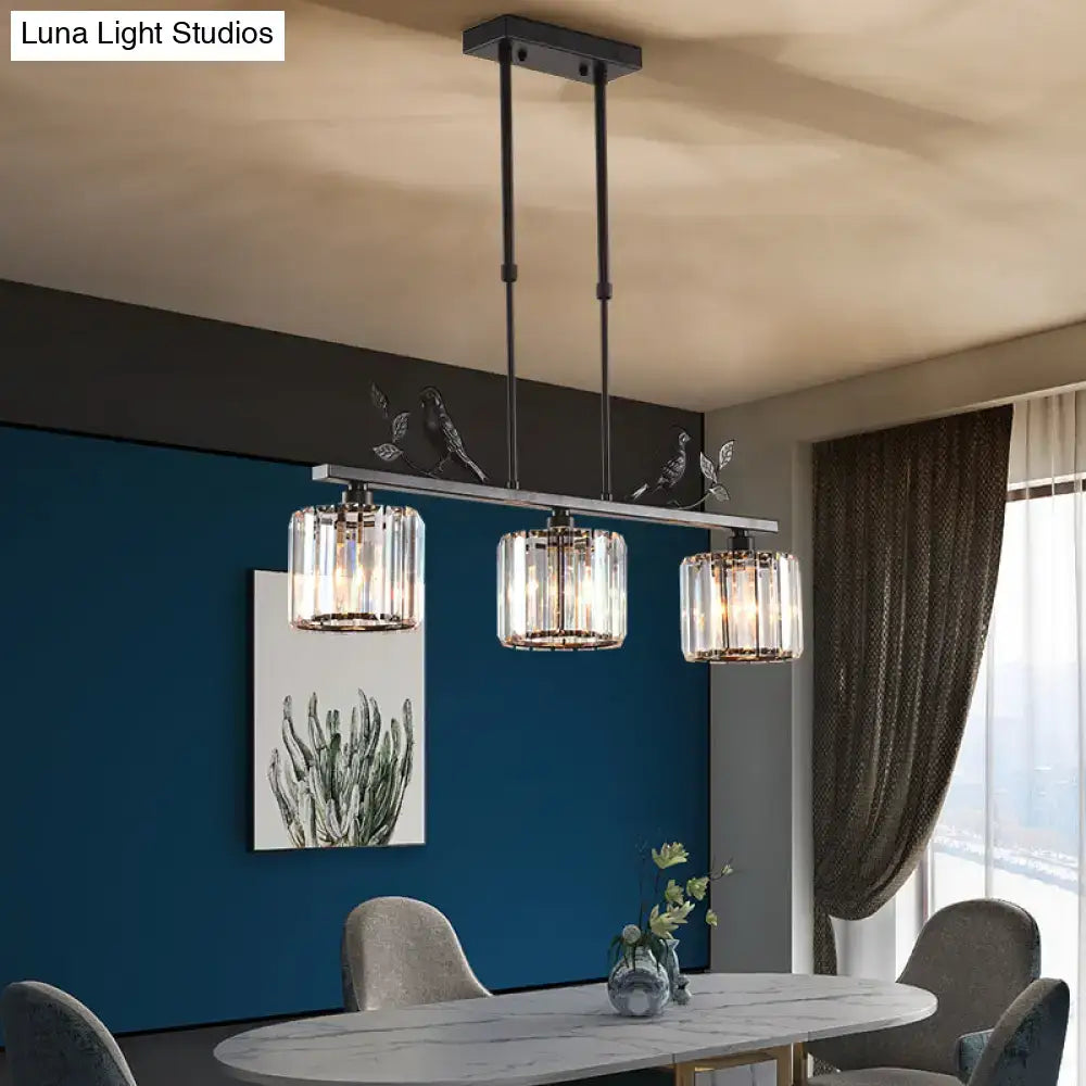 DecorBites™ Rustic 3-Head Cylindrical Crystal Island Lighting for Dining Room, with Bird and Leaf Decor