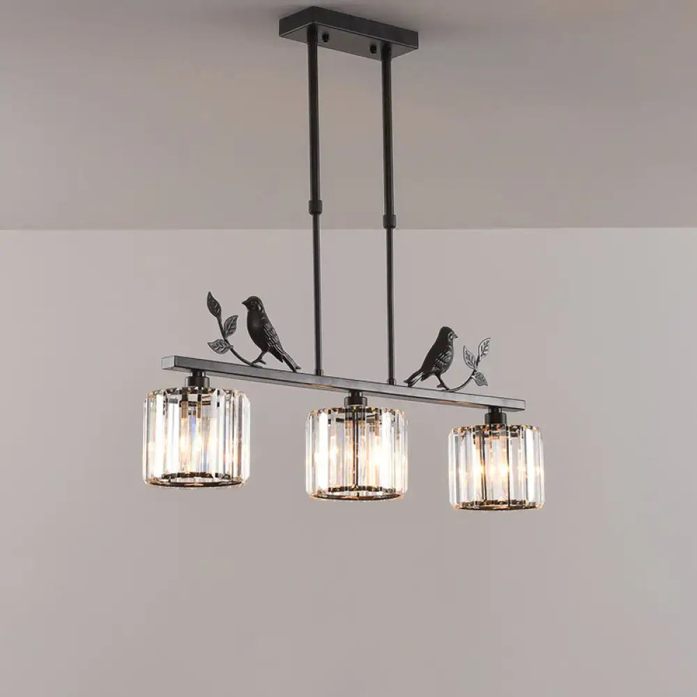 DecorBites™ Rustic 3-Head Cylindrical Crystal Island Lighting for Dining Room, with Bird and Leaf Decor