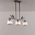 DecorBites™ Rustic 3-Head Cylindrical Crystal Island Lighting for Dining Room, with Bird and Leaf Decor