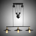 DecorBites™ Rustic 3-Head Pendant Light with Black Flared Shade, Pulley and Metallic Finish - Perfect for Your Dining Room Island!