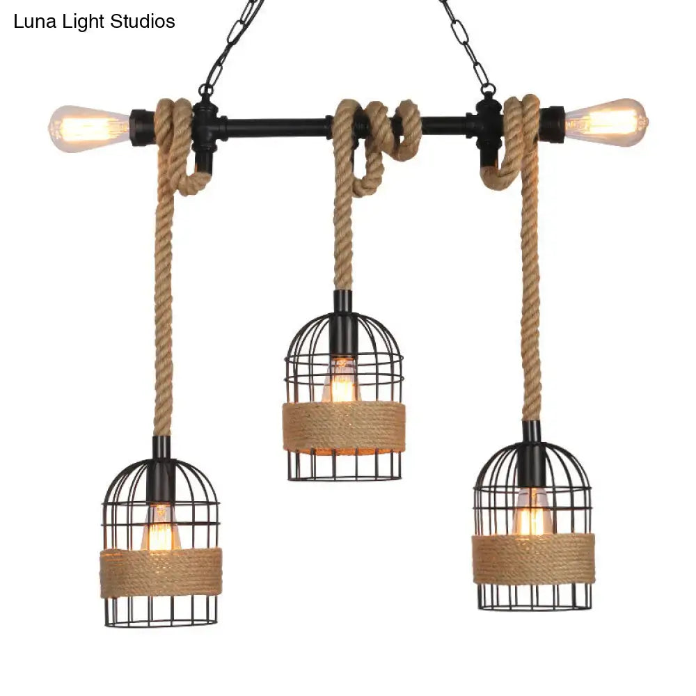 DecorBites™ Rustic 5-Light Black Birdcage Island Pendant for Dining Rooms