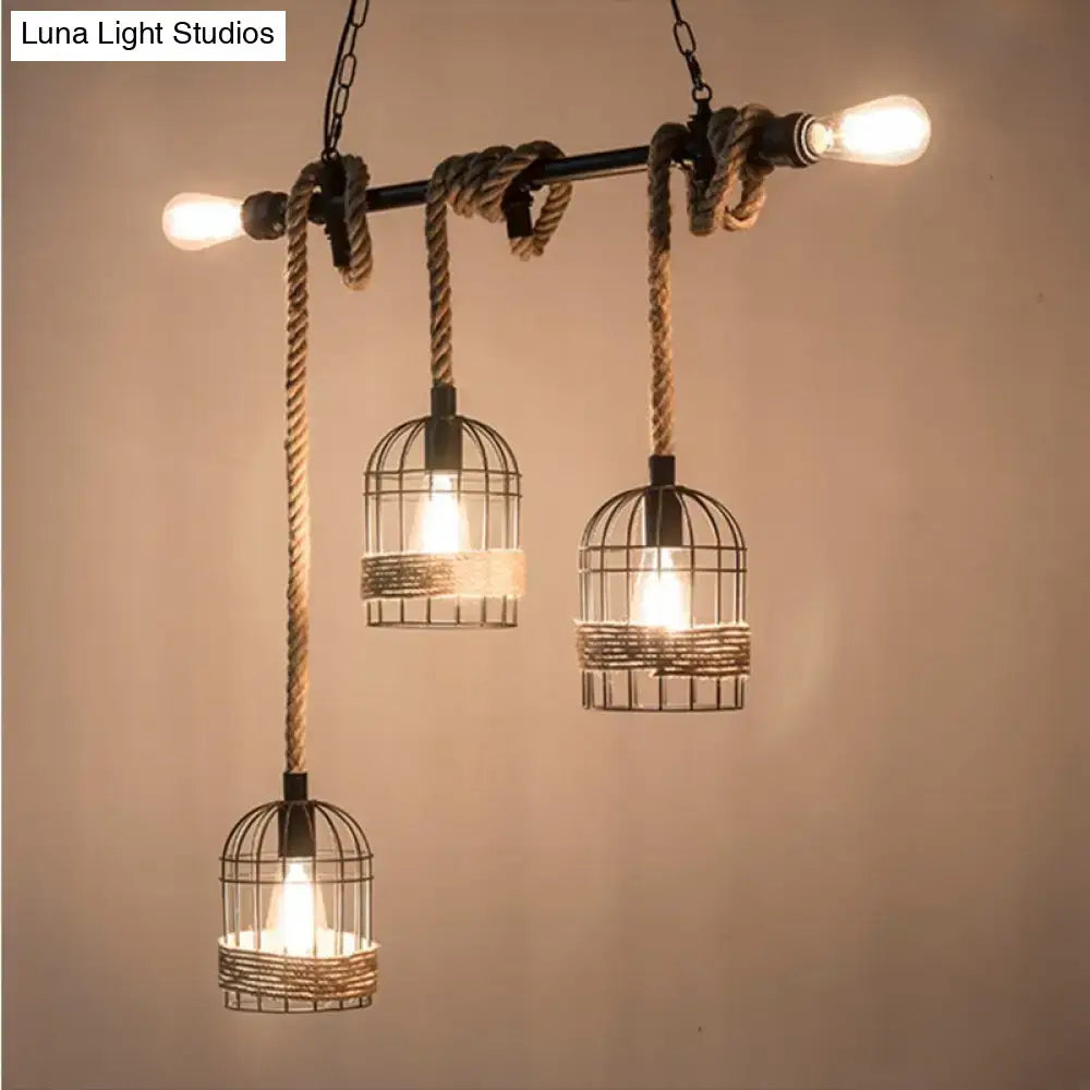DecorBites™ Rustic 5-Light Black Birdcage Island Pendant for Dining Rooms