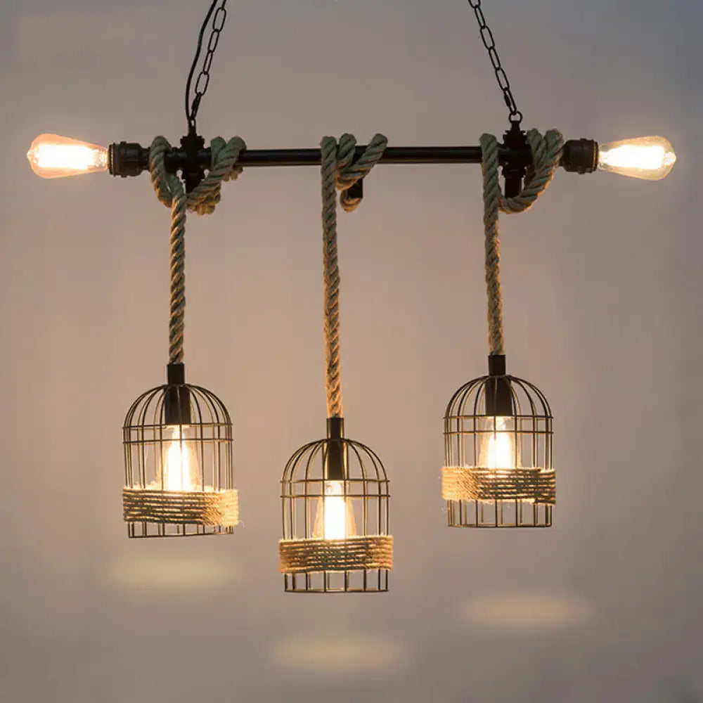 DecorBites™ Rustic 5-Light Black Birdcage Island Pendant for Dining Rooms