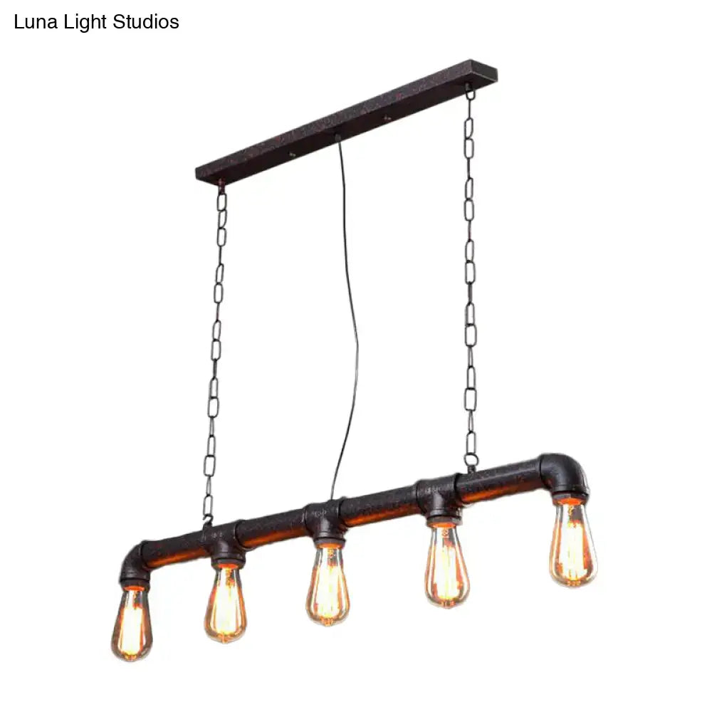 DecorBites™ Rustic 5-Light Industrial Iron Plumbing Pipe Pendant for Table and Island