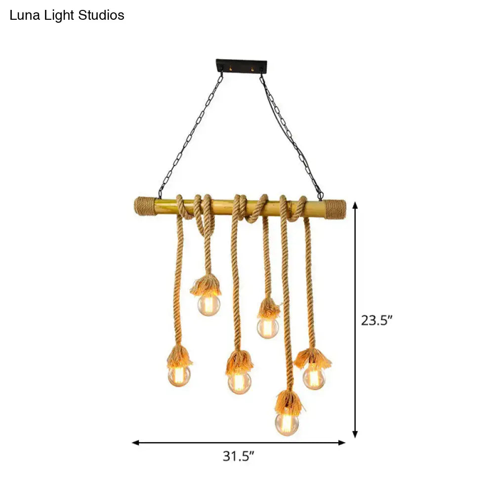 DecorBites™ Rustic Bamboo Hanging Lamp with Bare Bulb Design - Dining Room Island Light in Brown