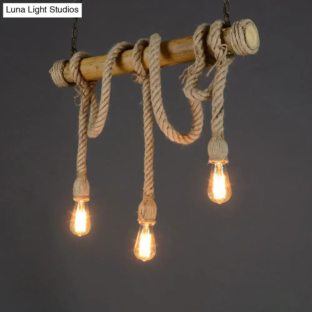 DecorBites™ Rustic Bamboo Hanging Lamp with Bare Bulb Design - Dining Room Island Light in Brown