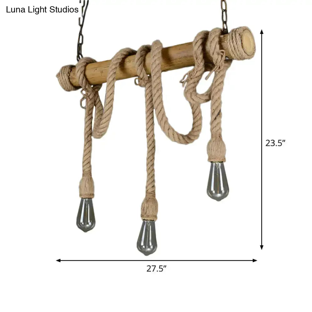 DecorBites™ Rustic Bamboo Hanging Lamp with Bare Bulb Design - Dining Room Island Light in Brown