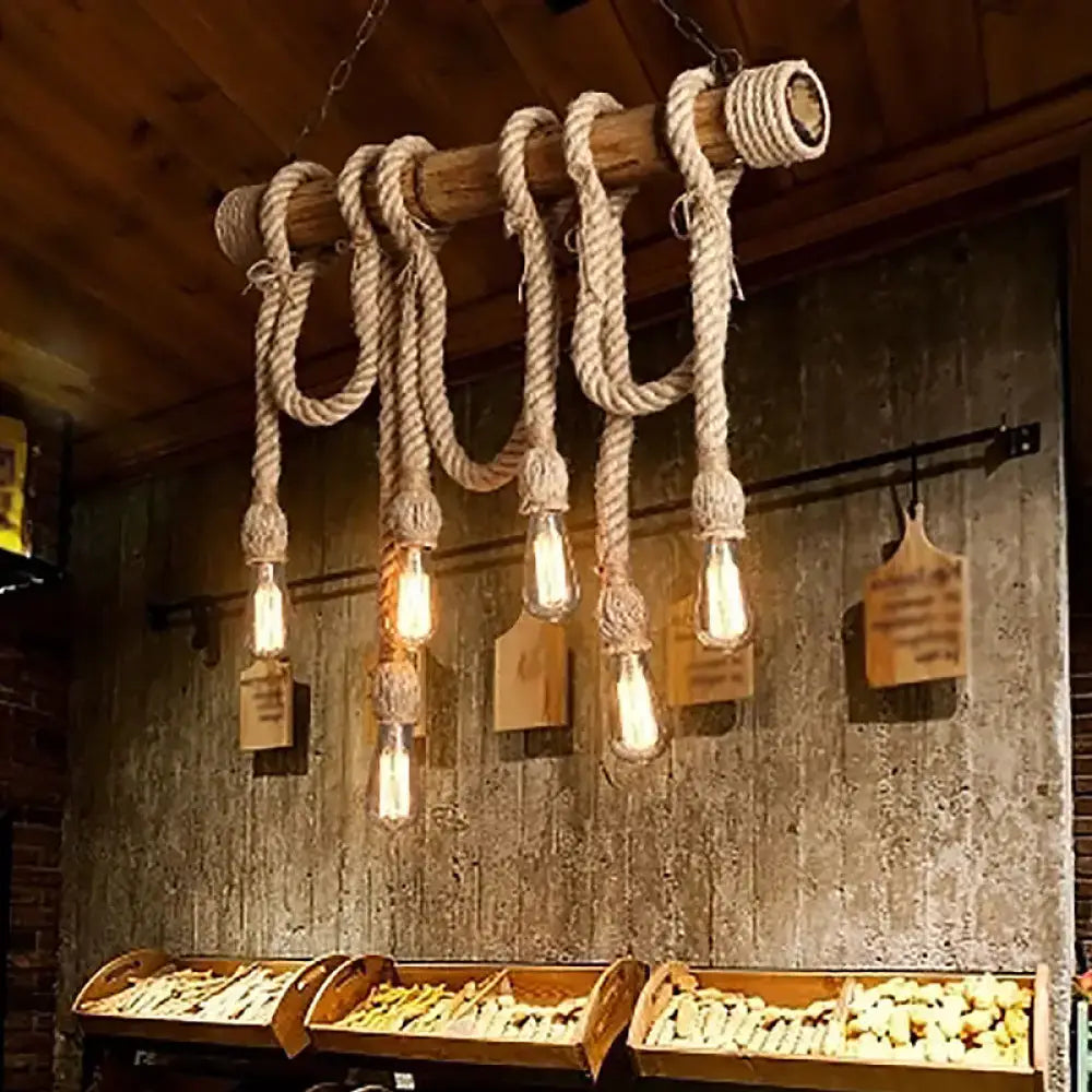 DecorBites™ Rustic Bamboo Hanging Lamp with Bare Bulb Design - Dining Room Island Light in Brown