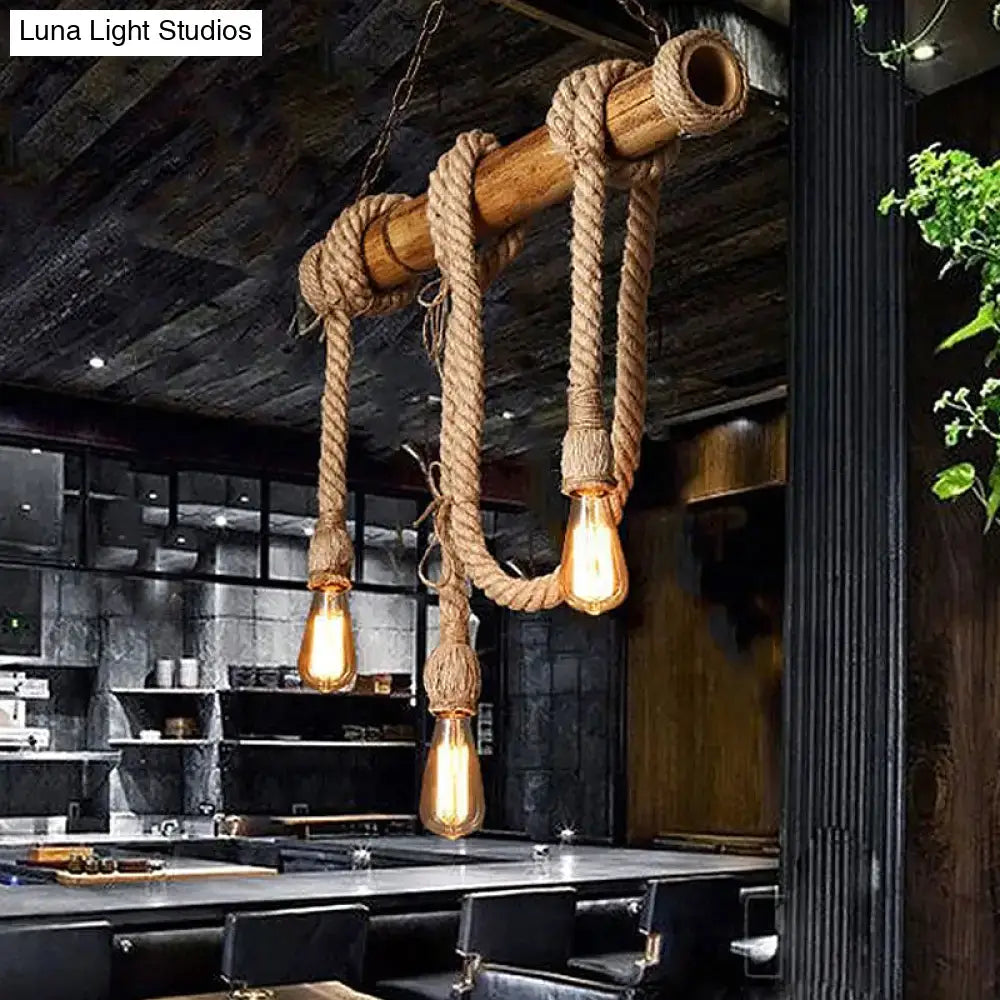 DecorBites™ Rustic Bamboo Hanging Lamp with Bare Bulb Design - Dining Room Island Light in Brown